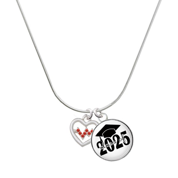 Delight Jewelry Silvertone Heart with Red Crystal Heartbeat Script Class