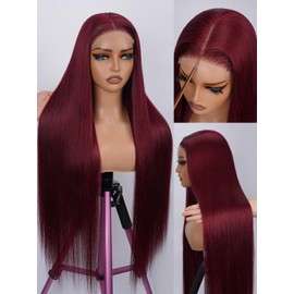 Tscom Ready to Go Glueless Wigs Human Hair Pre Plucked Pre Cut for Beginners 220 Density 99J Burgundy Wig Human Hair Straight 5x5 HD Lace Closure Wigs Human Hair with Baby Hair Bleached Knots 20 Inch