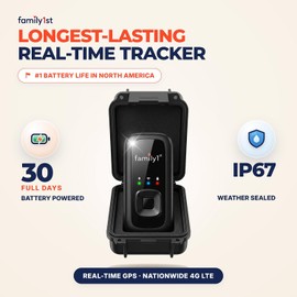 Family1st GPS Tracker Device for Vehicles, Cars, Loved Ones, Up to 30 Day Battery with Waterproof Case Magnetic, Real-Time Tracking with App. Subscription Needed.