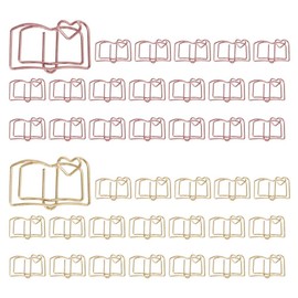 OWLFAVO 40pcs Book Shape Paper Clips with Clear Box, Rose Gold and Yellow Gold, Funny Cute Paperclips Bookmarks Planner Clips for Fun Office Supplies School Gifts Wedding Decoration