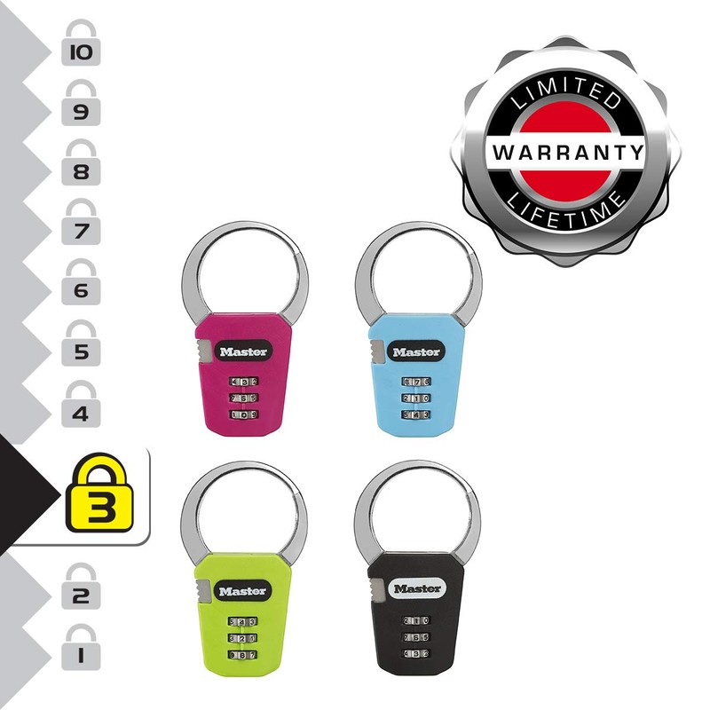 Master Lock 1550EURDCOL Zahlenschloss mit Karabinerhaken, Zufällige Farbe, 7,1 x