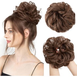 Moños Postizos, Messy Bun Hair Piece Grande Coleteros Pelo Mujer Postizos de Pelo Natural Rizado Ondulado Postizos Moño y Coletas Extensiones de Cabello, Moño Sintético Despeinado para Mujeres (Marrón claro)