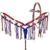 Showman Glory RED WHITE BLUE Mohair Browband Bridle Fringe Breast