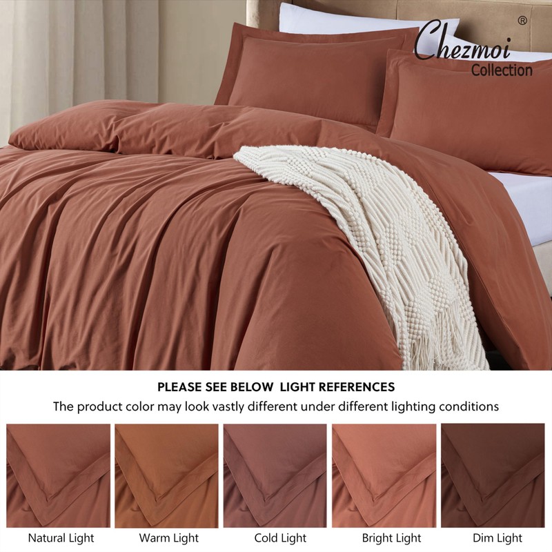 Chezmoi Collection Solid Terracotta 100% Cotton Duvet Cover Set King