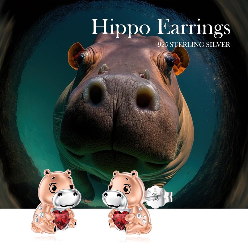 ABIGY Hippo Stud Earrings 925 Sterling Silver Hippo Stud Earrings