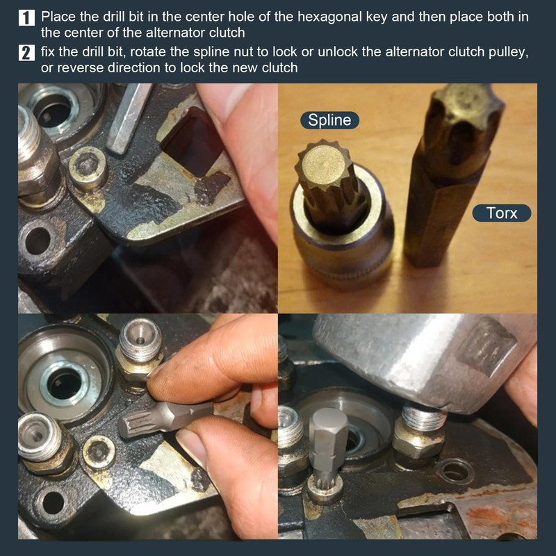 Alternator Pulley Wrench Set, 33 Teeth Spline Socket Drill, Car