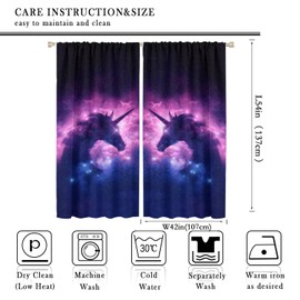 LIZIMI Starry Sky Unicorn Blackout Curtains, Fantastic Galaxy Art Fantasy Background with Unicorn Thermal Insulated Windows Curtain for Girls Bedroom Kids Room Decor Window Drapes 2 Panels W42 xL54