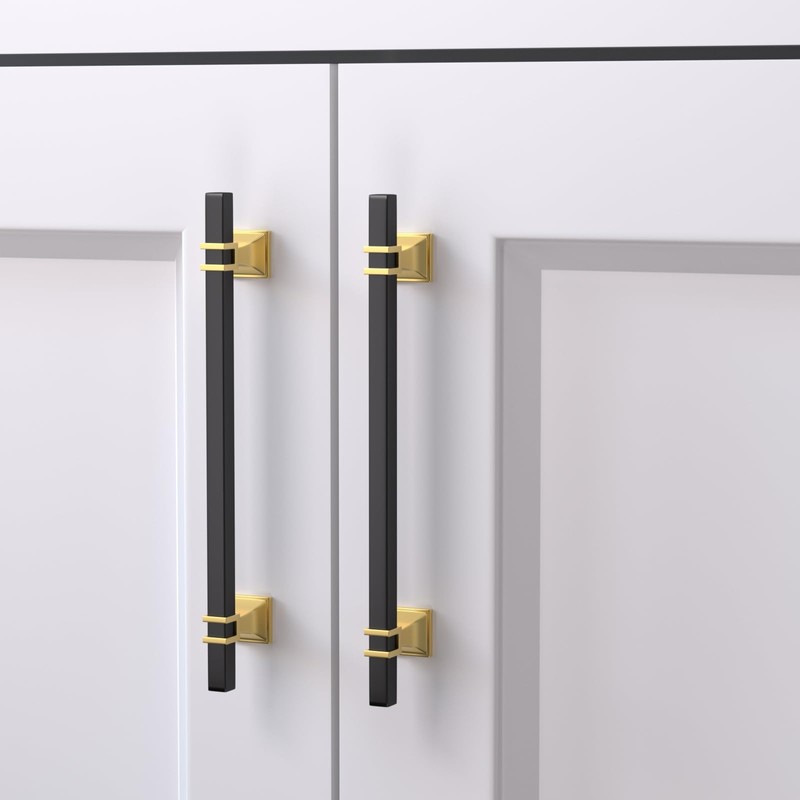 Lepatape 10 Pack 6-1/4 Inch Cabinet Pulls Black and Gold