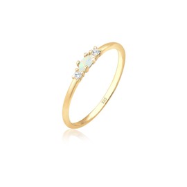 Elli Women's Genuine Jewellery Ring Vintage Ring with Cubic Zirconia Stones with Opal Stone in 925 Sterling Silver Rose Gold-Plated - Gold, size: 56