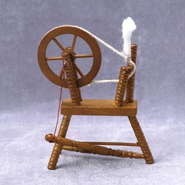 1:12 Scale Dollhouse Miniatures Wooden Spindle Spinning Wheel Handloom Machine