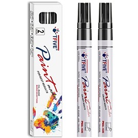 Rotuladores de pintura permanentes negros – 2 unidades a base de aceite, punta media, impermeable y de secado rápido, para oficina, proyectos de arte,