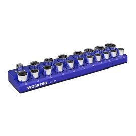 WORKPRO Magnetic Socket Organizer, 1/2-Inch Metric Socket Holder, Socket Trays Holds 19 Pieces Standard Size and Deep Size Sockets(Socket not Included)