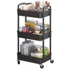 Sywhitta 3 Tier Plastic Rolling Utility Cart with Handle Multi Functional Storage Trolley