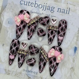 Black Gyaru Cosplay Handmade Nail Tips - Ballerina / 블랙 갸루 코스프레 수제네일팁 - 발레리나