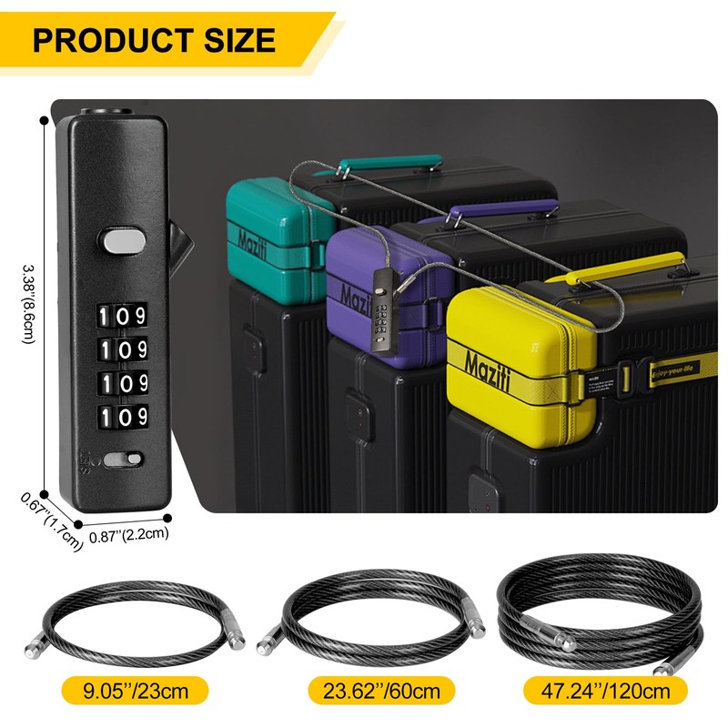 DELSWIN Cable Locks with Combination, 4-Digit Gate Lock with 3