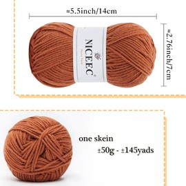 NICEEC 6×50g Soft Assorted Colors Yarn Sport Weight Yarn Bonbons Yarn for Crochet Knit 4 Ply Acrylic Yarn for DIY Project Starter Crochet Kit for Kids or Adults(6×145yds)-Yellow Series