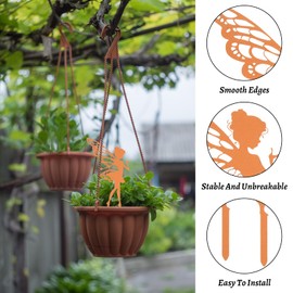 Ehuihuan Garden Decoration Elf Sitting Elves Garden Figures Metal Rust Effect 25 x 13 cm Hook Top Brown