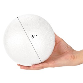 Lyellfe 6 Pack Craft Foam Balls, 6 Inch Round Polystyrene Foam Ball for DIY Arts Projects, Ornaments, School Modeling, Drawing