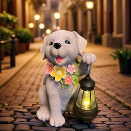 LEAESMHR Dog Solar Light, Solar Dogs Statues Outdoor with Lantern, Cute Dogs Garden Figurines for Patio and Yard Decor, Gardening Gifts for Mom, Grandma, Dog Lovers