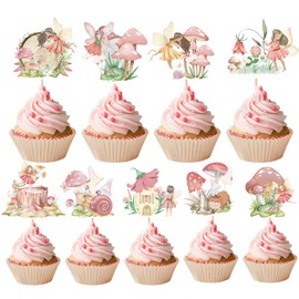 Rngmsi Fairy Cupcake Toppers - 36PCS Fairy Birthday Party Decorations Chic Flower Fairy Baby Shower Party Cupcake Topper Decorations for Girls Elves Fairy Birthday Party Cupcake Supplies Decorations
