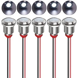 Gebildet 5pcs 12mm LED Metal Indicator Light AC/DC 12-24V Waterproof Signal Lamp Pilot Dash Directional with Wire(White)