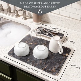 Diatomaceous Earth Stone Drying Mat For Kitchen Counter 2 Piece Set, Water-Absorbent, Multi-purpose. |Quick Drying| Diatomaceous Earth Mat Dishes, Stone Dish Drying Mat For Kitchen. L11.75" x W15.75"