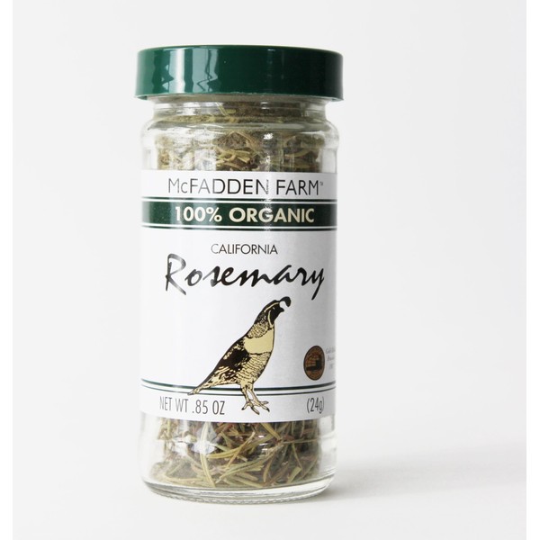 McFadden Farm Organic Rosemary, Dried Culinary Herb, Grown and packed in the U.S.A., 0.85 oz. in glass jar