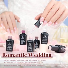 Beetles Wedding Gel Nail Polish Set - 6 Colors Nude Pink Mauve White Glitter Gel Polish Kit, Soak Off UV Led DIY Nail Art Home Manicure for Bride