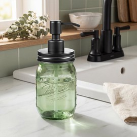 Amolliar Green Glass Mason Jar Liquid Soap Dispenser, 16OZ, Black 1 Pack