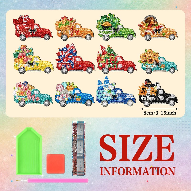 12 Pcs Diamond Art Magnets Seasonal Truck Refrigerator DIY Craft