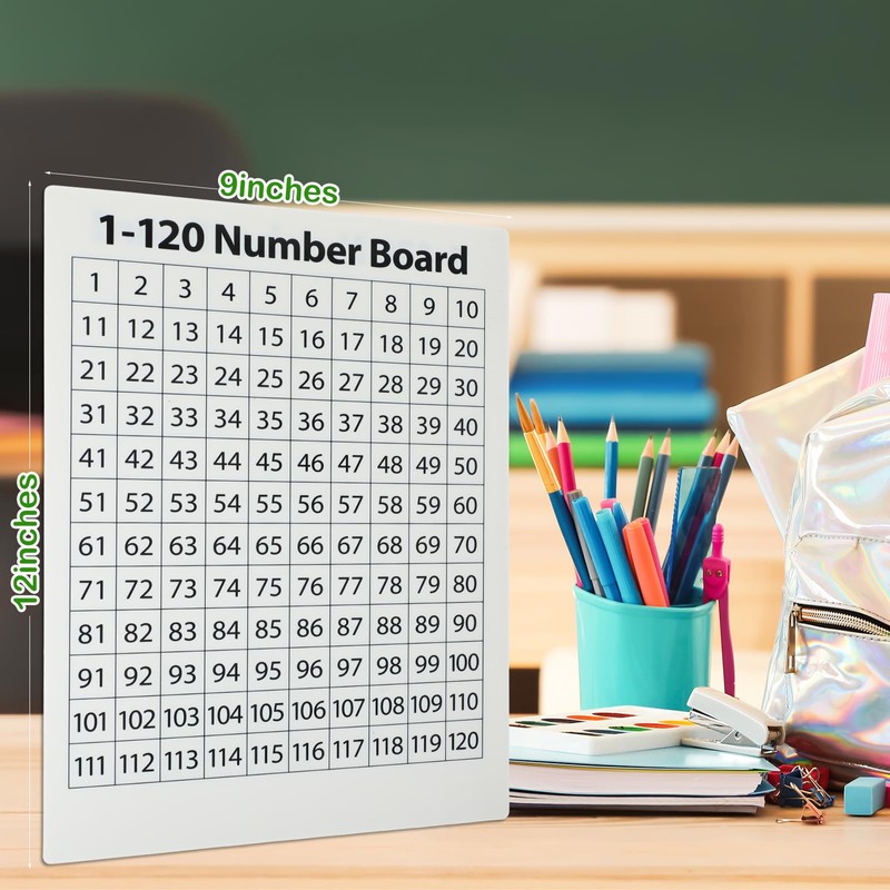 Lincia 6-Pack Double-Sided Dry Erase Number Chart for Classroom 9x12