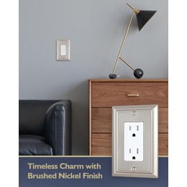 ZILLSEA 4-Pack Brushed Nickel Outlet Covers, Metal Wall Plates for Electrical Outlets, Receptacle, GFCI Outlet, Dimmer Switch, 1 Gang, 3.15''*4.88'', Midsize