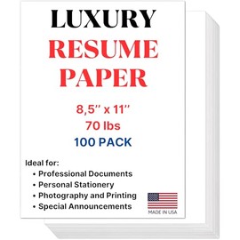 Cranium Press Papel de Currículum de Lujo de 70 libras, Papel Comercial Blanco Brillante de 8.5" x 11" | 100 Hojas, Perfecto para Currículums, Membret