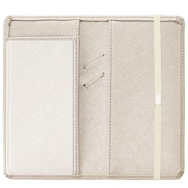 LOLOMLO Checkbook Cover for Duplicate Checks, Stripes Criss Cross Embossed PU Leather Check Book Holder for Top Side Tear Register, RFID Blocking Wallet with Elastic Strap & Pen Slot, Light Champagne