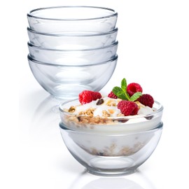 NUTRIUPS 5 Inch Mini Glass Bowls Set of 6, Tempered Glass Snack Bowls for Kitchen Microwave and Oven Safe