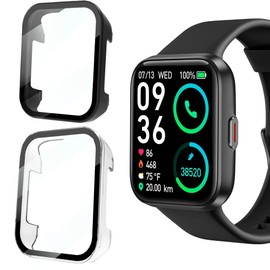 Compatible for SKG V7 Pro Case, Lamshaw Hard PC Case with Screen Protector Compatible for SKG V7 Pro/ENOMIR, Aeac, ENGERWALL, Konitee, DECWIN, FACOI, VRPEFIT ID208BT/ID208 Watch (2 Pack-Black+Clear)