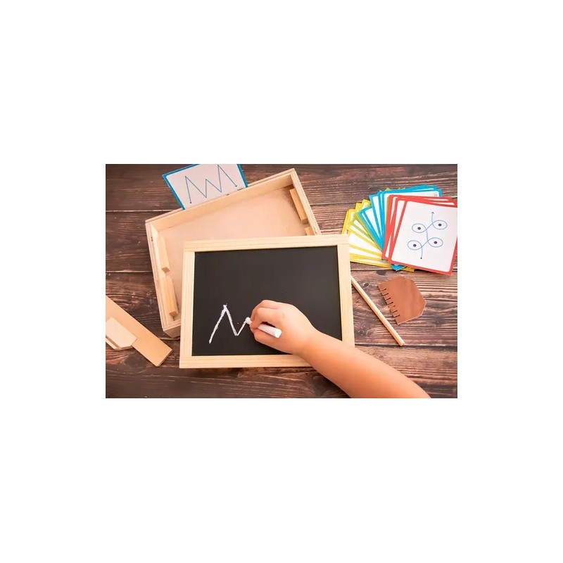 Bandeja Didáctica Montessori Ingeniacrea+cartas+pizarr Doble Color Trazos