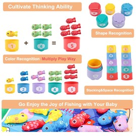 Bambebe Toddler Toys Montessori Toys for 1 Year Old Boy Girl -10 in 1 Cloth Fishing Game for Toddlers 1-3, Educational Learning Toys Stacking Cups Number Counting, Shape Learning Baby Toys Baby Gifts