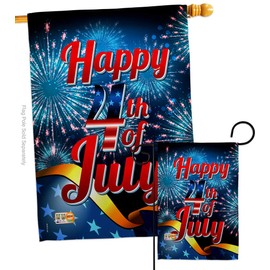 Happy 4th of July Garden House Flags Set Americana Fourth Independence Day Fireworks BBQ United State American Small Decorative Gift Yard Banner Made In USA 28 X 40