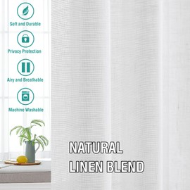 Tenger Home Linen Curtain, Semi-Transparent Curtains, Voile Curtain, Sliding Curtains with Ruffle Tape, for Living Room, Bedroom, Pack of 2 (White, W 150 x H 150 cm)
