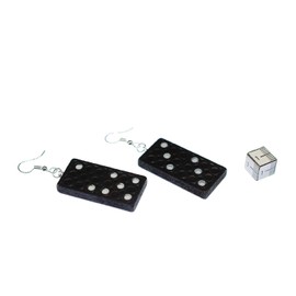 Miniblings Domino Game Stones Earrings – Handmade Fashion Jewellery I Wood Black – Earrings Silver Plated, Wood
