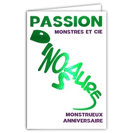 69-9006 Birthday Card + Envelope 12 x 17.5 cm Tyrannosaurus T.rex Green Glossy Silhouette Monster Creature Fantasy Passion Design Print Design Made in France