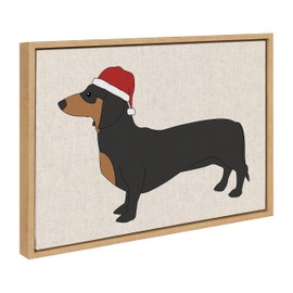 Kate and Laurel Sylvie Dachshund Through The Snow Framed Canvas Wall Art by Jake Goossen, 18x24 Natural, Cute Christmas Wiener Dog Art for Wall