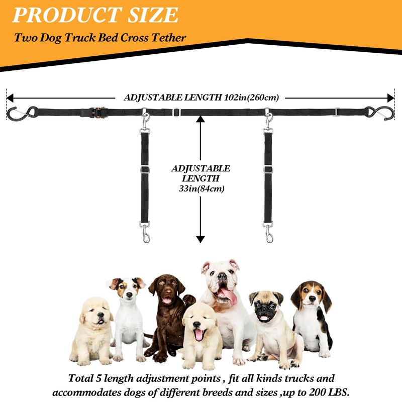 SKIPWALL Truck Bed Dog Tether for Two Dogs,Ratchet Tightening Adjustable