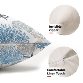 Coastal Starfish Seashell Coral Lumbar Pillow Covers 12X20 Inch Set of 2 Summer Nautical Beach Decorative Pillow Cases Sea Ocean Cotton Linen Cushion Case Farmhouse Home Decor For Sofa Couch Bed Room