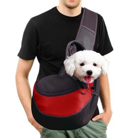 Tragetuch Hund, Kleine Hundetrage, Pet Schleuderträger Tasche Tragetasche Reise, Freisprecheinrichtung Cross-Body Carrier mit Halsband für Hund/Katze/Hase unter 2.5kg/5.5lb Draussen U-Bahn