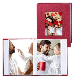 Vienrose Small Photo Album 5x7 Photos, 2 Pack Linen Cover Mini Photo Book, 26-Page Holds 52 Pictures, Artwork or Postcards Storage Red