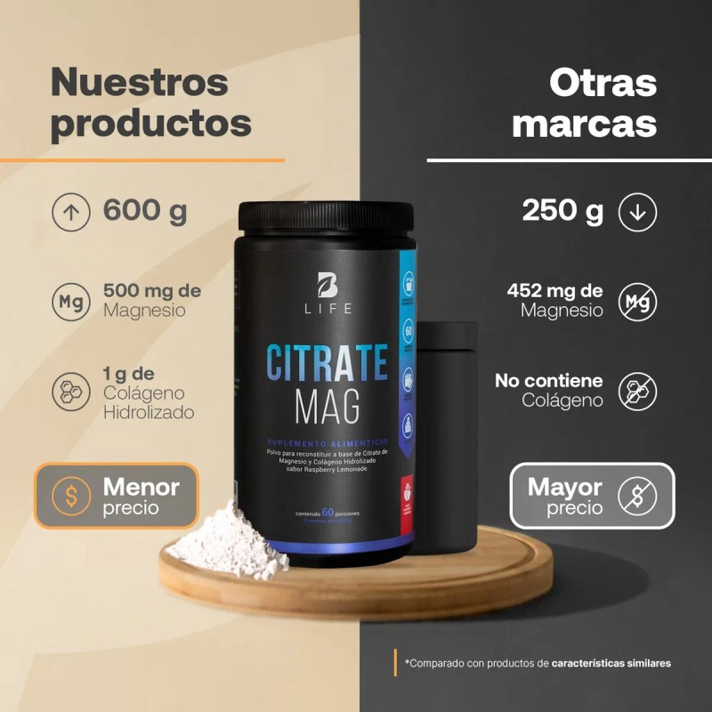 B-Life Citrato de Magnesio en Polvo | 600g de Alta