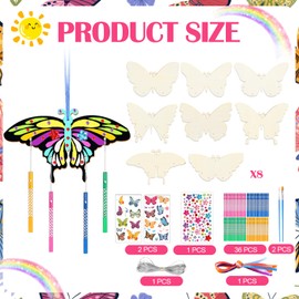 SRIZIAN 8 Pcs Wind Chime Set, Butterfly Wind Chime Kit for Kids, DIY Wooden Wind Chimes for Garden Indoor Outdoor Hanging Decorations