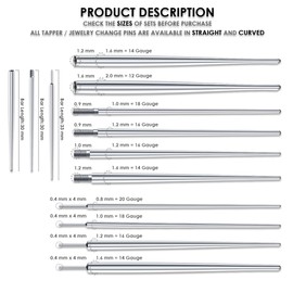 LEOGON Stainless Steel Piercing Taper Kit for Ear, Nose, Navel, Lip, and Eyebrow (14G-16G(1.6mm-0.4mm) Mix, SET 1)
